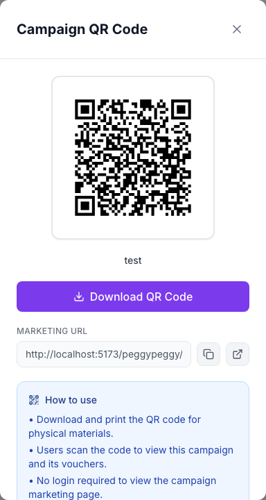 Campaigns — Campaign QR Code modal