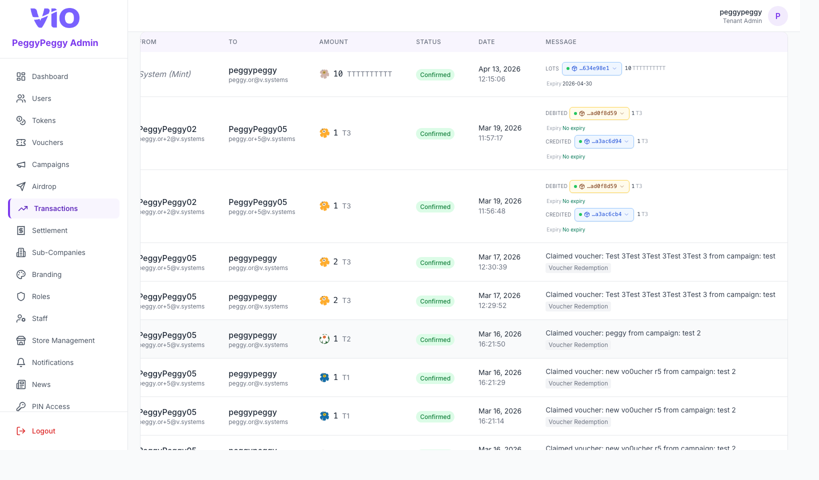 Transactions — Message column