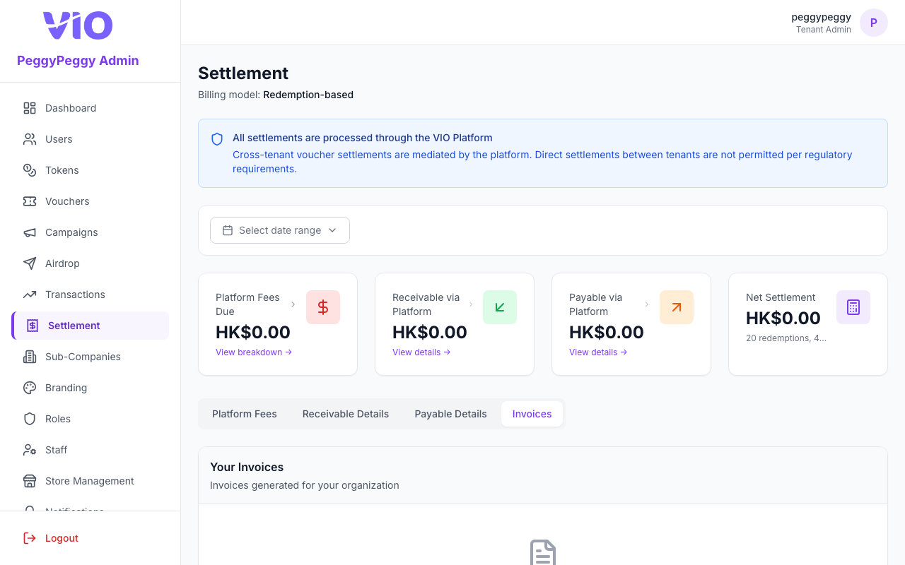Settlement — Invoices tab