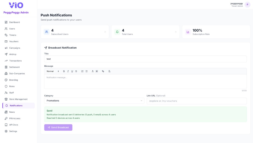 Notifications — Push Notifications page