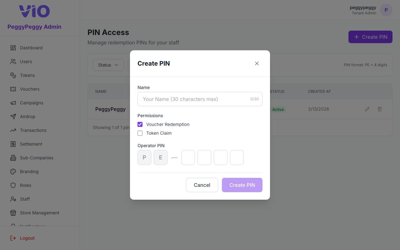 PIN Access — Create PIN