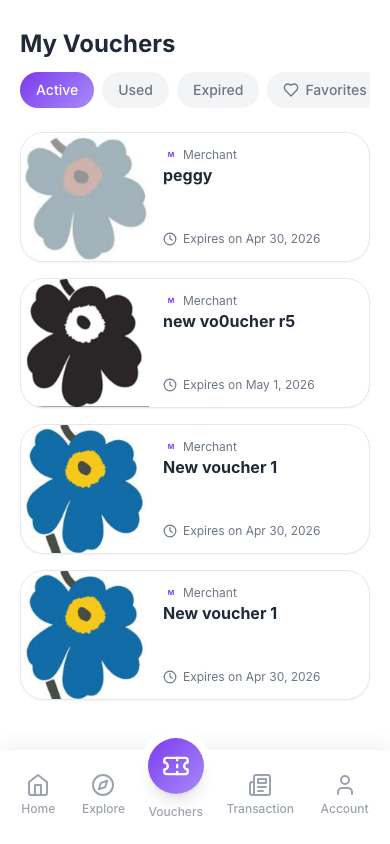 Vouchers — list overview