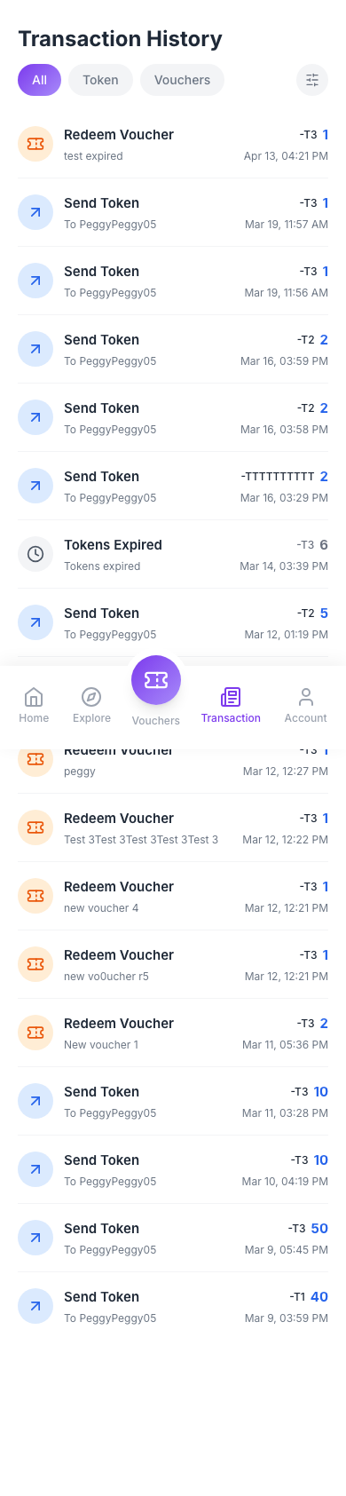 Transaction History — list