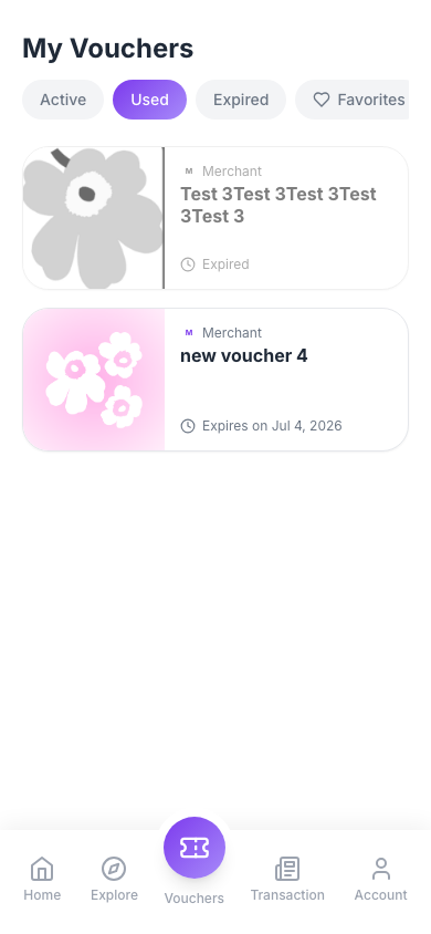 Vouchers — Used tab