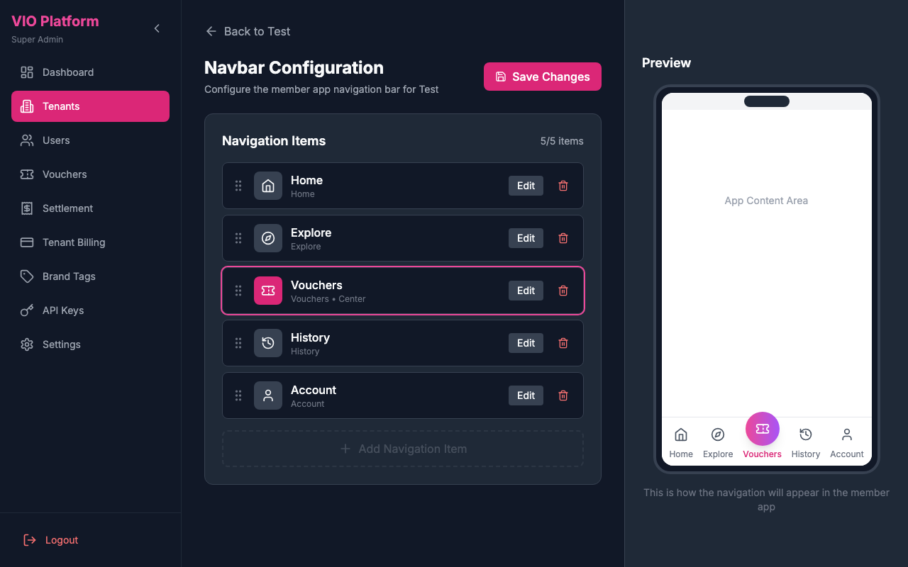 Navbar Configuration