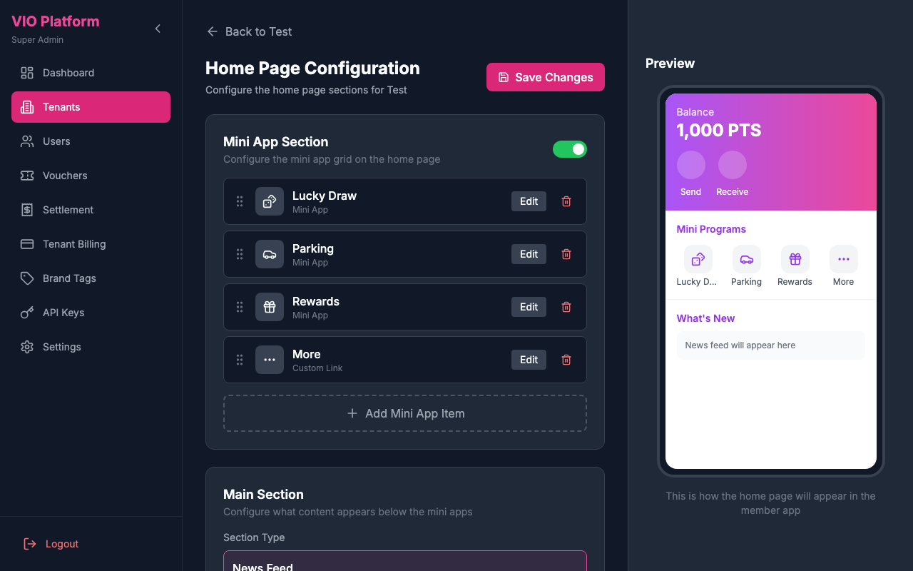 Home Page Configuration